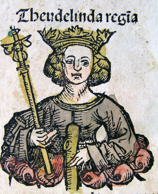 The queen Theodelinda, from the Nuremberg Chronicles