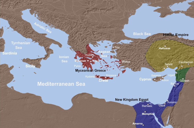 Mappa dei regni levantini sul finire dell'età del Bronzo